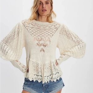NWT!  Free People Lucinda Sweater Tunic Top Ivory ~ Large